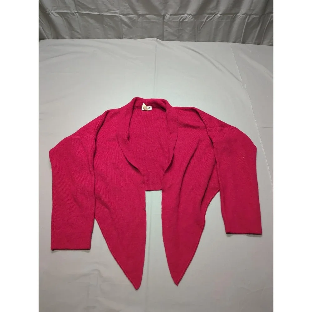 Rodier Magenta Wool Blend Handkerchief Hem Open‎ Front Cardigan Sweater Ribbed